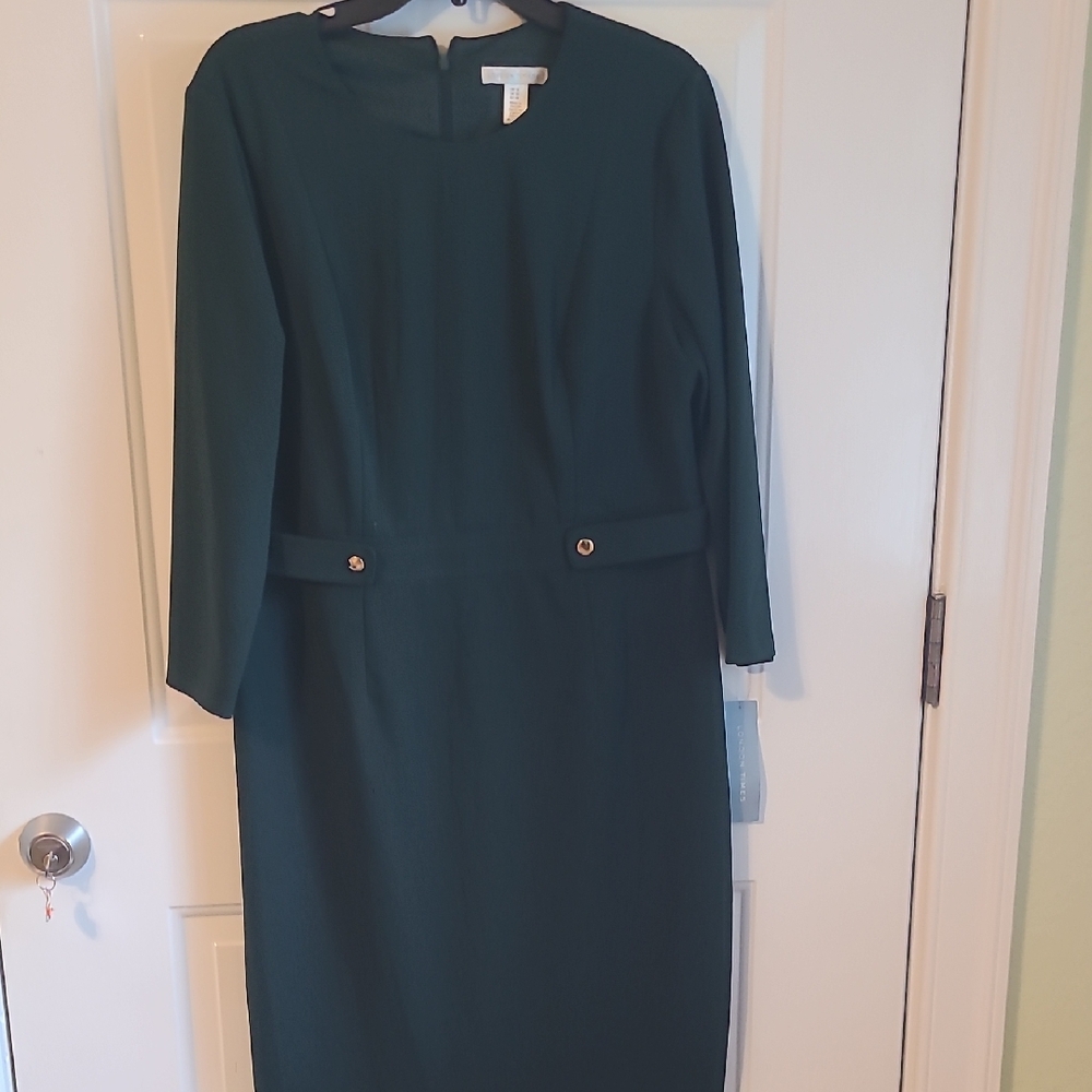 London Times Dark Green Long Sleeve Dress